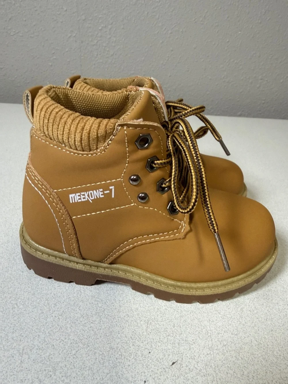 Kids Tan Lace-Up Ankle Boots with Padded Collar